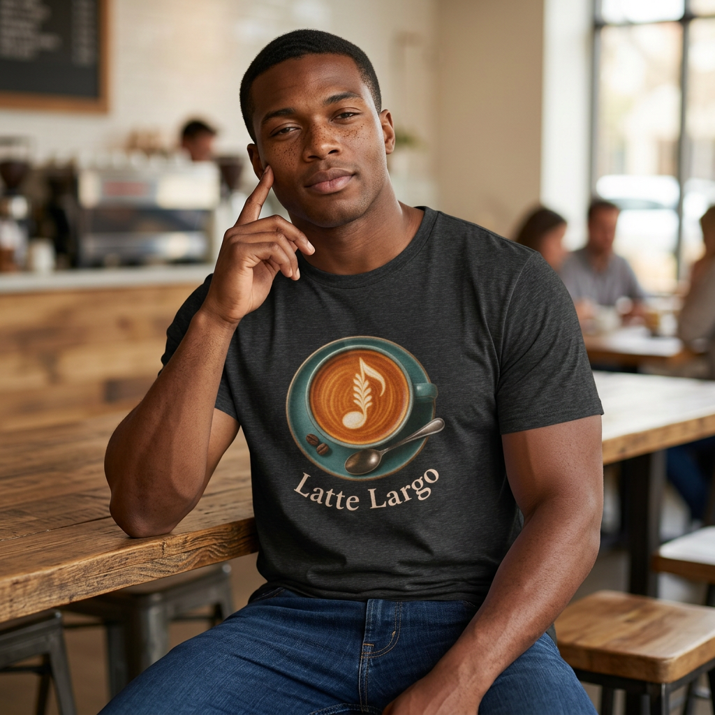 Latte Largo Coffee Tee — Barista Latte Art T-Shirt